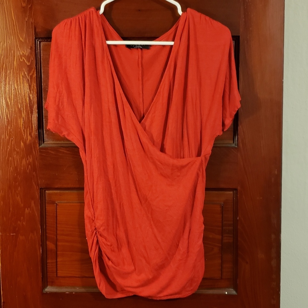 Johnny top bold red wrap front with ruched detail